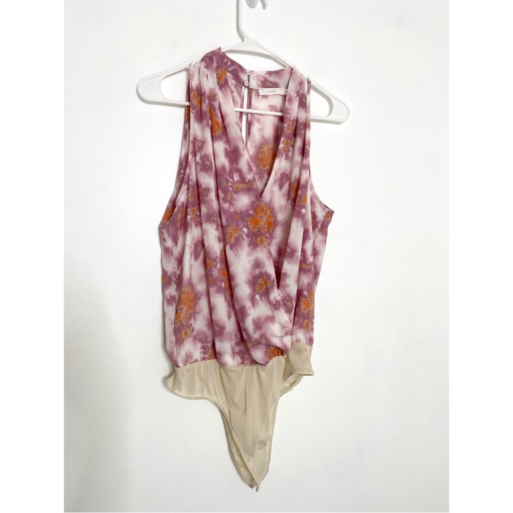 Lush Womens Sleeveless Tie Dye Print Bodysuit W/ Back Keyhole